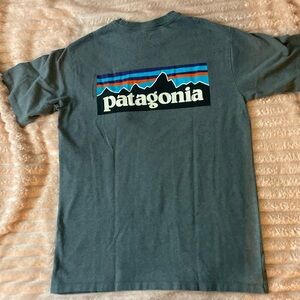 Patagonia Short-Sleeve Logo Tee in Slate Blue with Multicolor Graphic